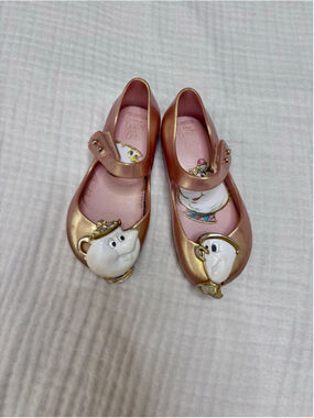Girls Mini Melissa Gold Pink Beauty & The Beast Mary Jane Shoes 9 (Toddler Girl)